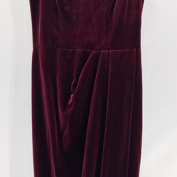 XScape Burgundy Velvet Tulip Hem Dress Maxi Gown Draped Skirt Sleeveless size 10 - Picture 6 of 8